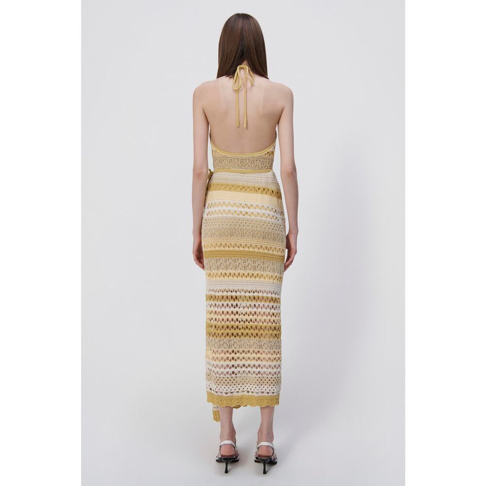 Jonathan Simkhai Midi Dress Halter Neck Marigold Strip Multi Size XS NWT - Picture 4 of 11